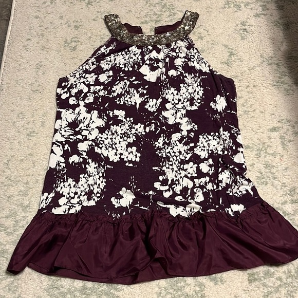 Velvet Purple sleeveless shirt with sequin neck line size medium - Picture 1 of 8